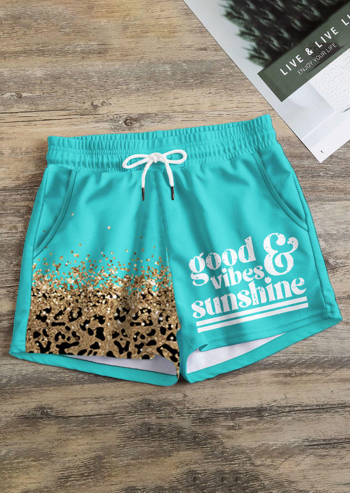 

Shorts Glitter Leopard Pockets Drawstring Shorts - Lake Blue in Blue. Size: L,M,,XL