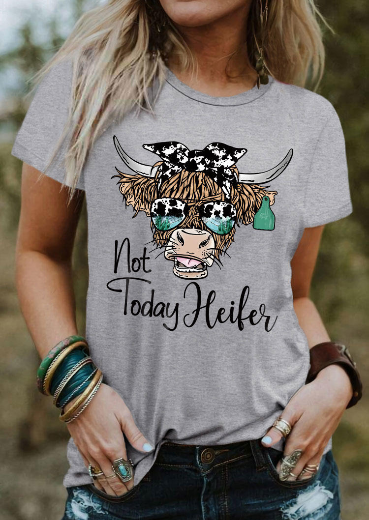 

T-shirts Tees Not Today Heifer Highland Cattle Cow O-Neck T-Shirt Tee in Gray. Size