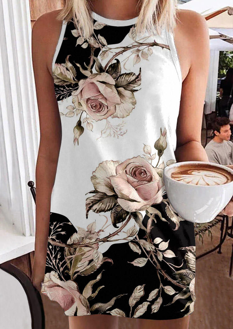 Floral O-Neck Sleeveless Mini Dress