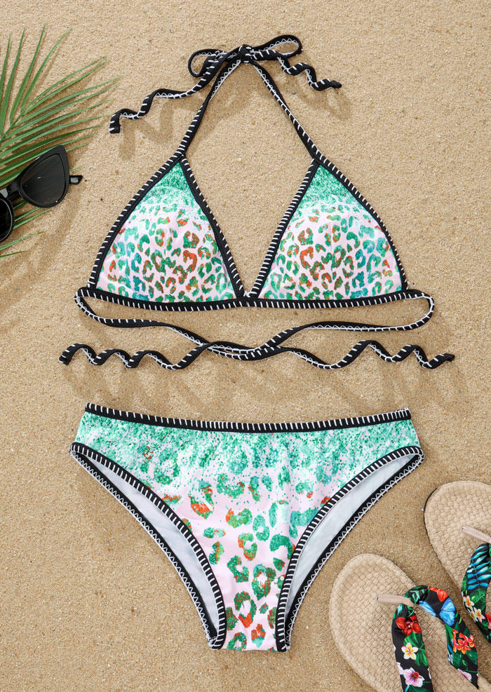 

Bikini Sets Leopard Glitter Halter Tie Bikini Set - Lake Blue in Blue. Size
