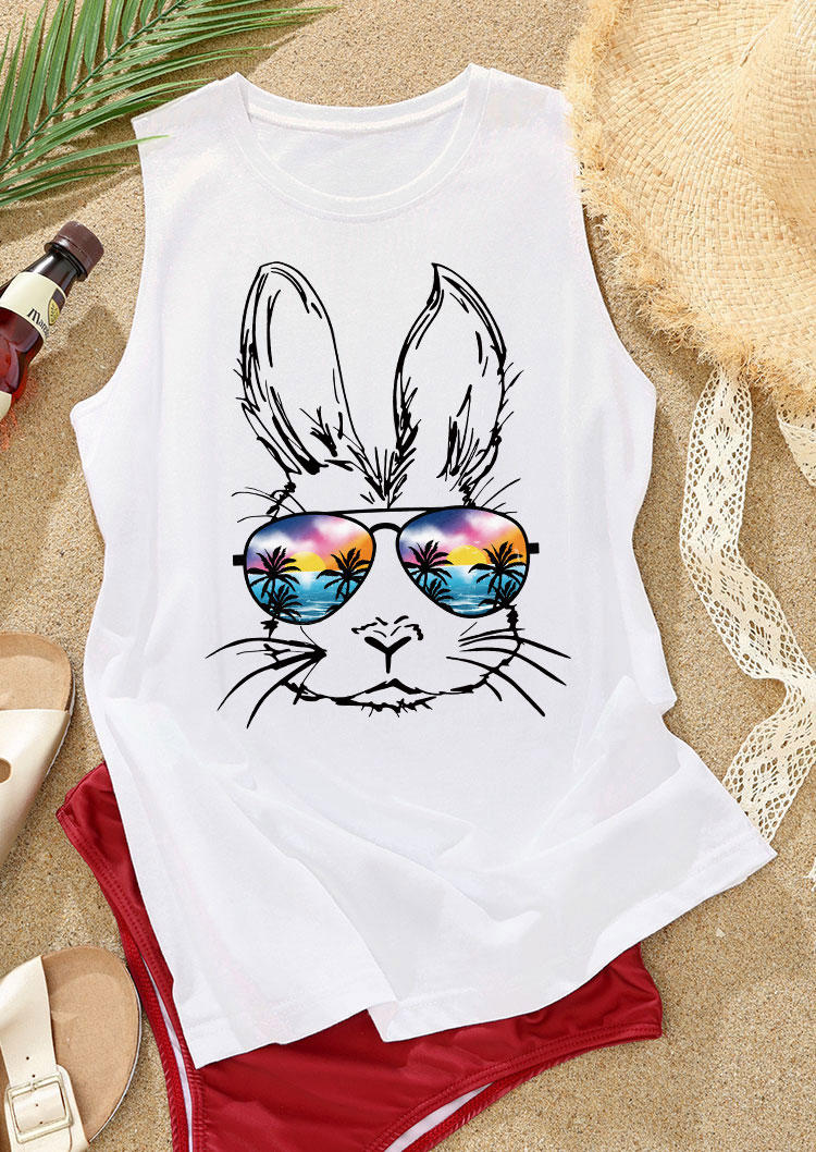 

Tank Tops Coconut Tree Glasses Rabbit Tank Top in White. Size