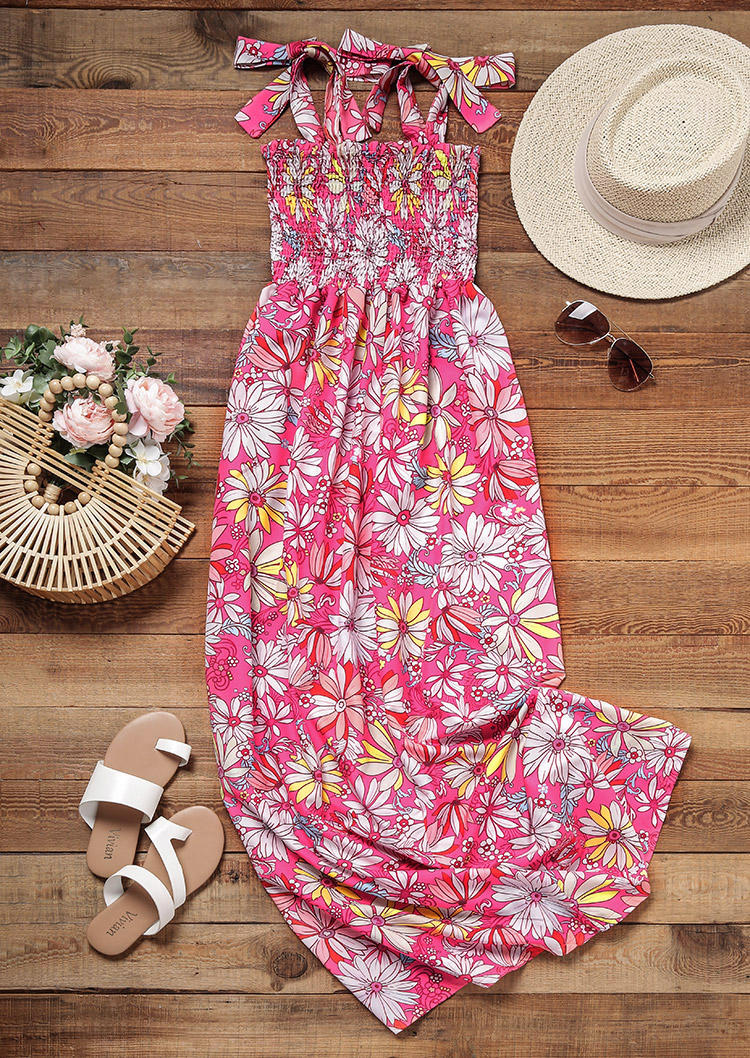 

Maxi Dresses Floral Smocked Spaghetti Strap Maxi Dress - Rose Red in Red. Size: L,M,,XL