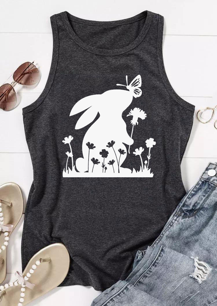 

Tank Tops Floral Butterfly Rabbit Racerback Tank Top - Dark Grey in Gray. Size