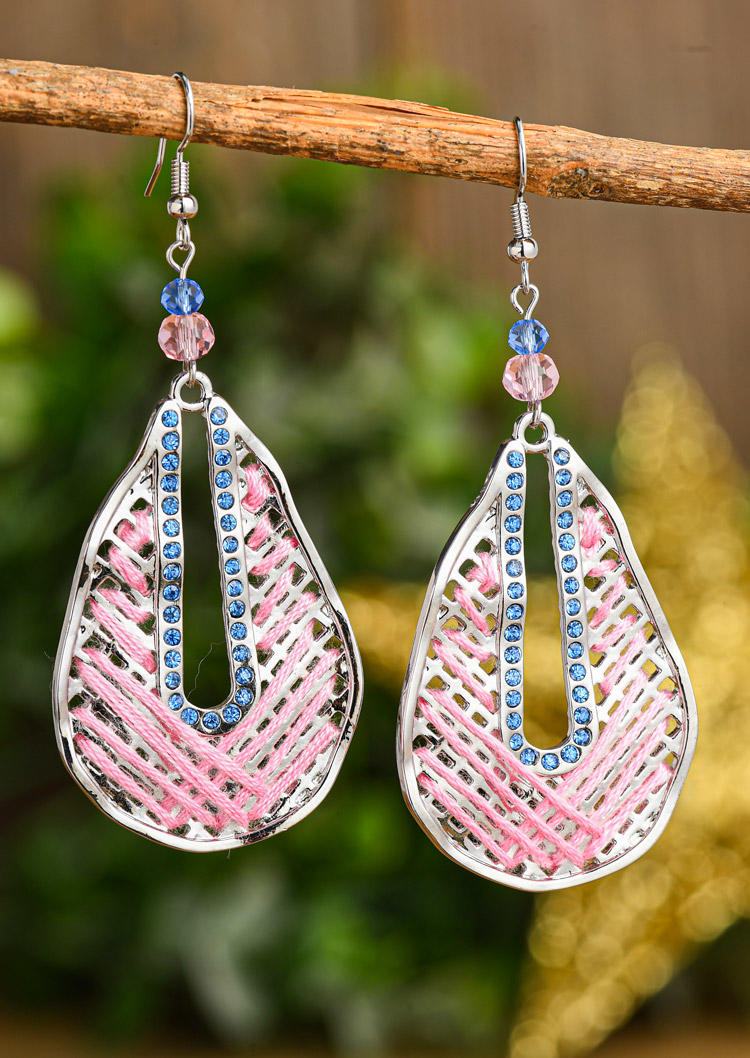 

Earrings Rhinestone Hollow Out Water Drop Earrings in Pink. Size