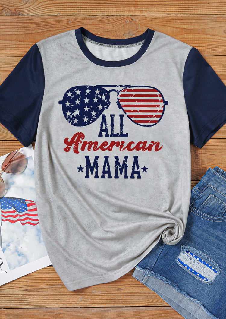 

T-shirts Tees All American Mama Glasses T-Shirt Tee - Light Grey in Gray. Size