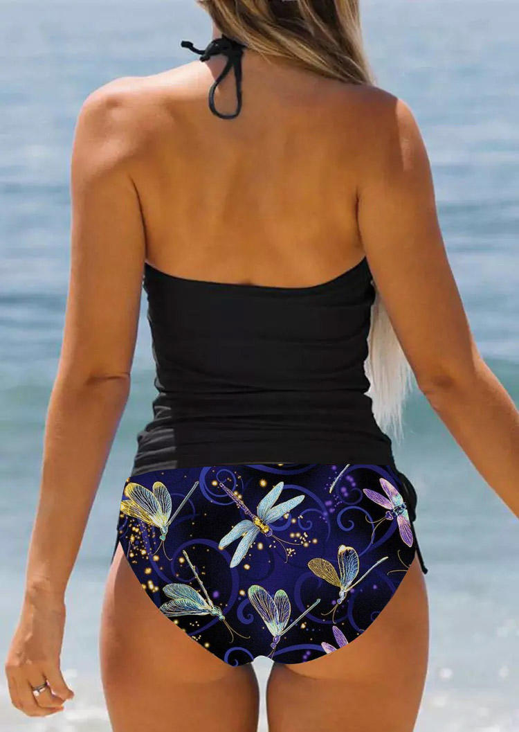 

Tankinis Dragonfly Drawstring Halter Tankini Set in Black. Size: L,M,,XL