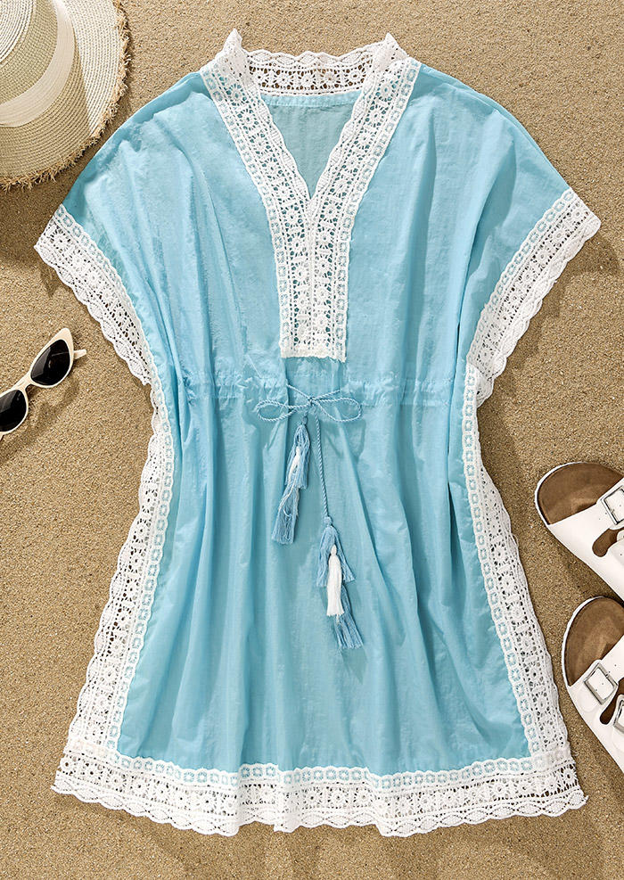 

Cover Ups Lace Splicing Tassel Loose Cover Up Dress - Light Blue in Blue. Size