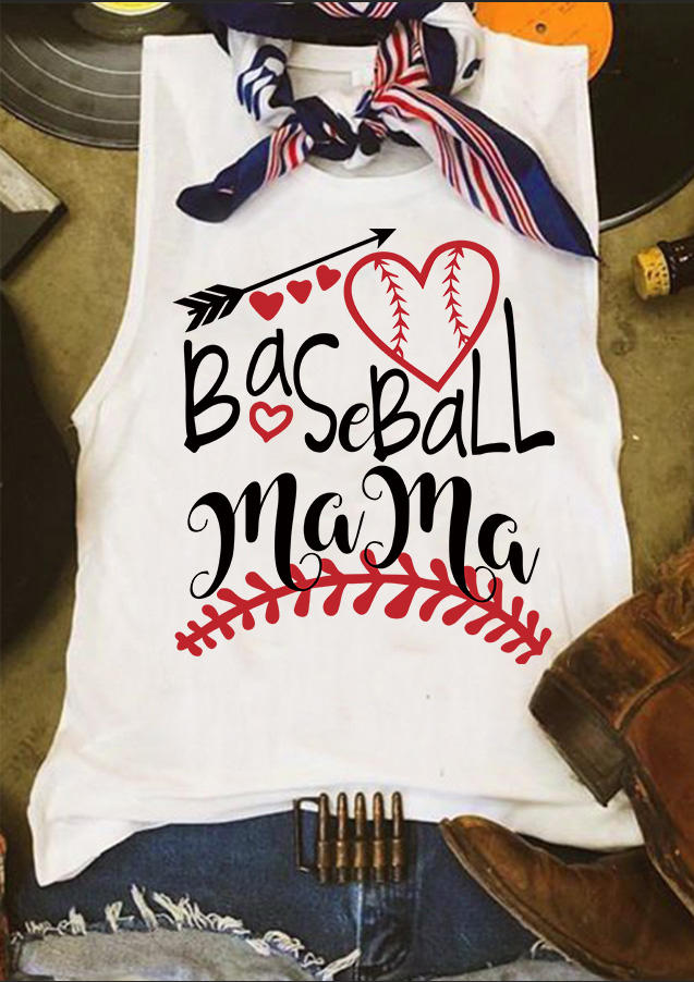 

Tank Tops Baseball Mama Heart O-Neck Tank Top in White. Size