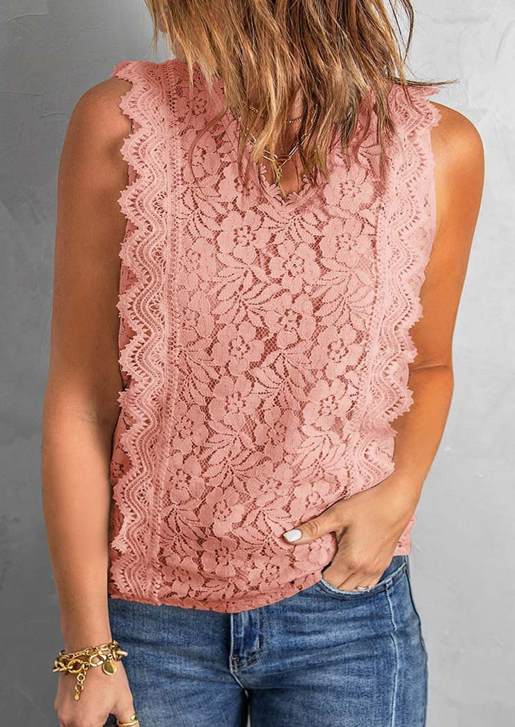 

Tank Tops Lace V-Neck Tank Top in Pink. Size: L,M