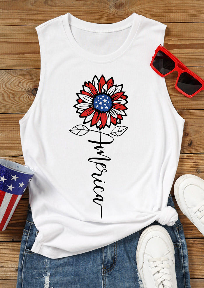 

Tank Tops America Sunflower Star Tank Top in White. Size
