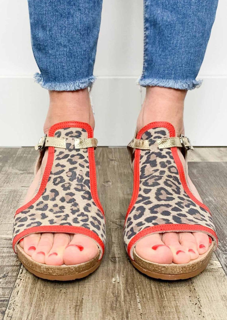 

Sandals Leopard Buckle Strap Hollow Out Wedge Sandals in Multicolor. Size: ,38,39,40,41