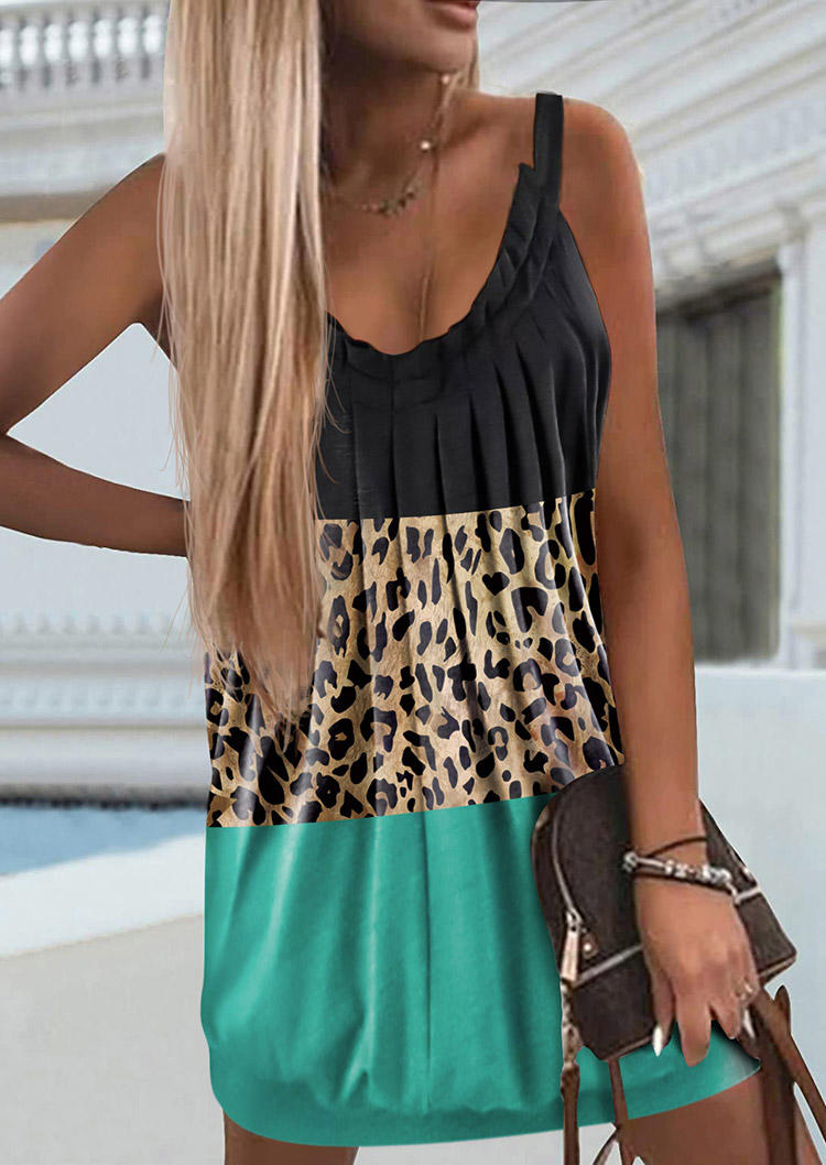Leopard Color Block Ruffled Mini Dress