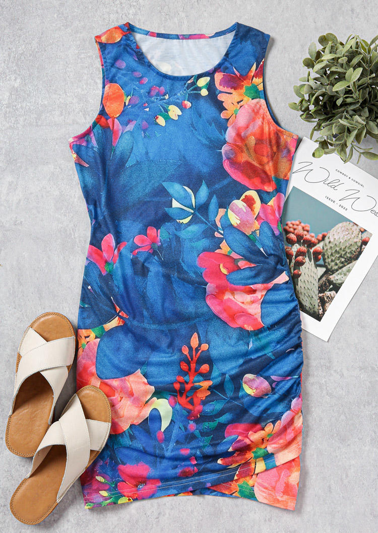 

Bodycon Dresses Floral Ruched Wrap O-Neck Bodycon Dress in Multicolor. Size: L,M,,XL
