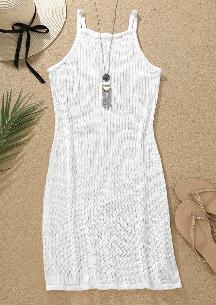 Crochet Square Collar Mini Dress - White