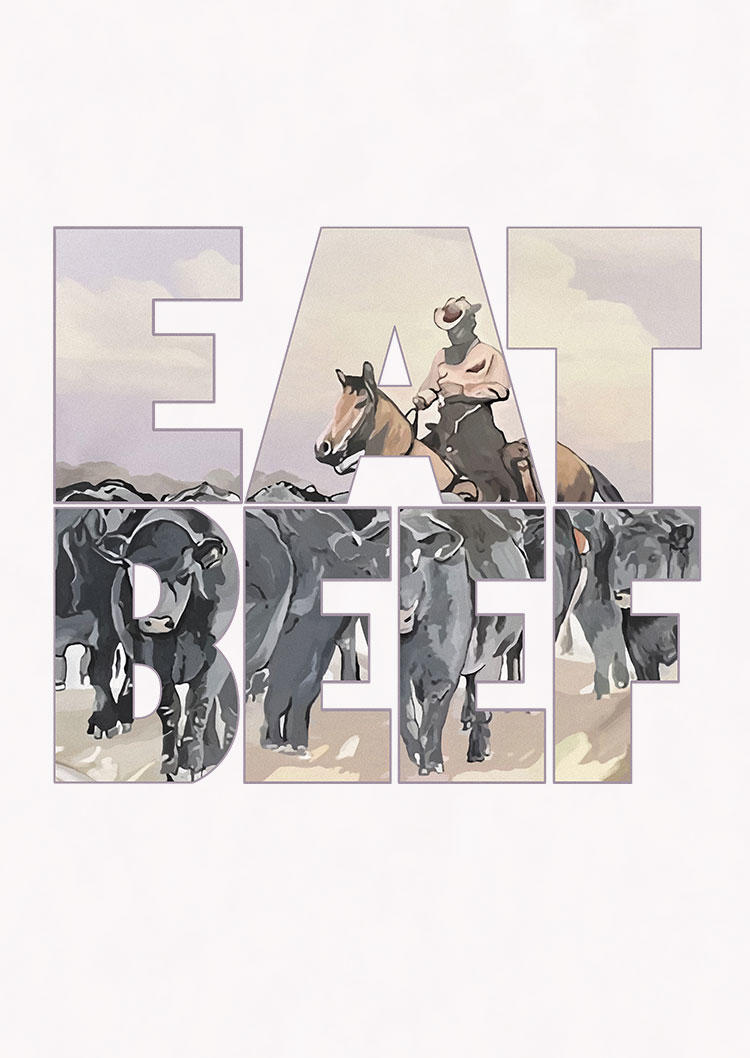 Eat Beef Cowboy O-Neck T-Shirt Tee - White