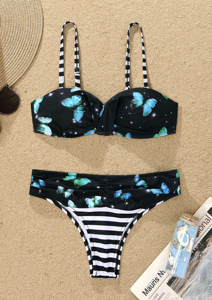 

Bikini Sets Butterfly Striped Glitter Ruched Bikini Set in Multicolor. Size