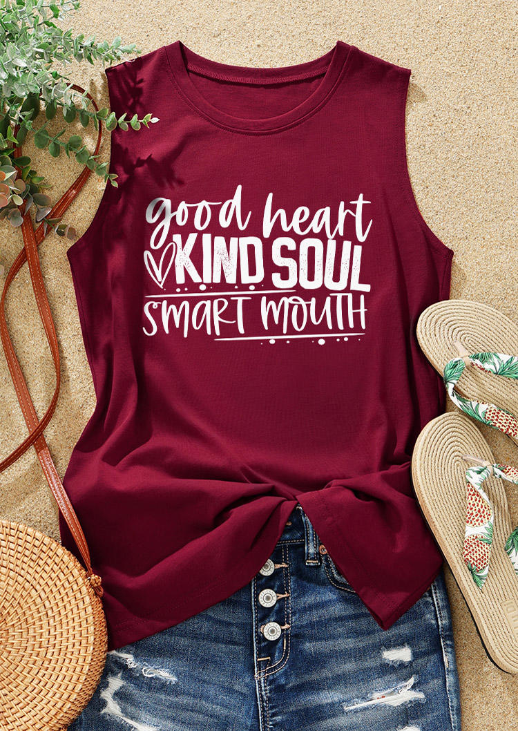 

Tank Tops Good Heart Kind Soul Smart Mouth O-Neck Tank Top - Burgundy in Red. Size