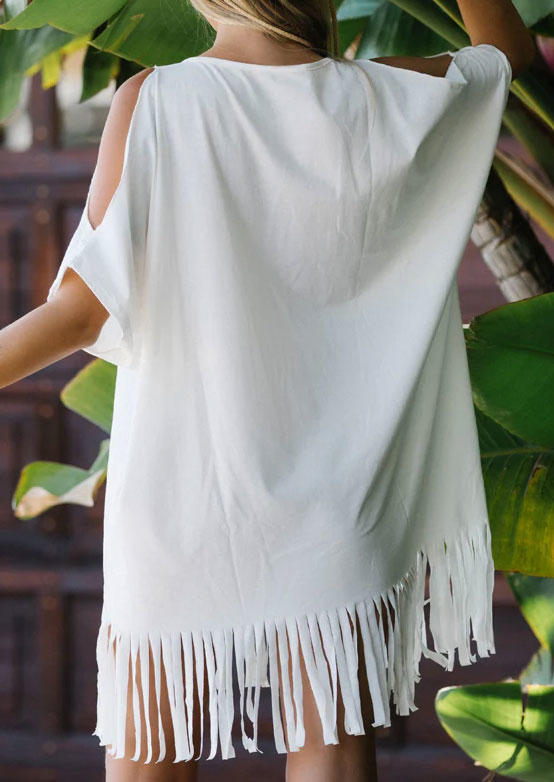 

Cover Ups Coconut Tree Tassel V-Neck Cover Up Dress in White. Size