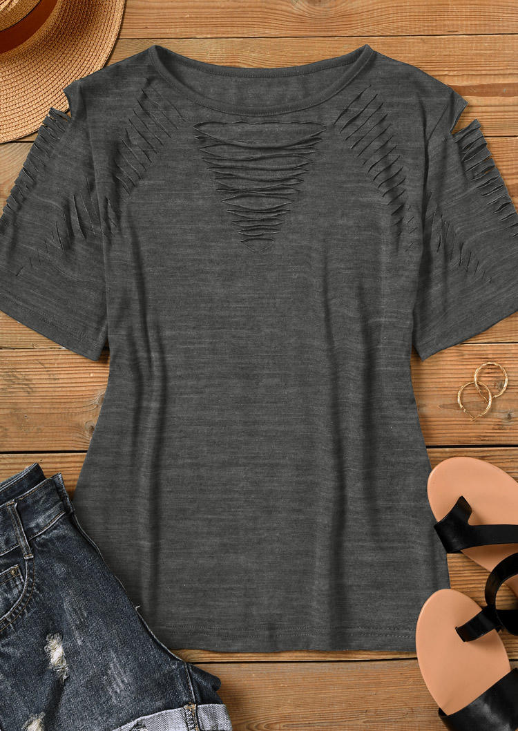 

Blouses Cut Out Short Sleeve Blouse - Dark Grey in Gray. Size: M