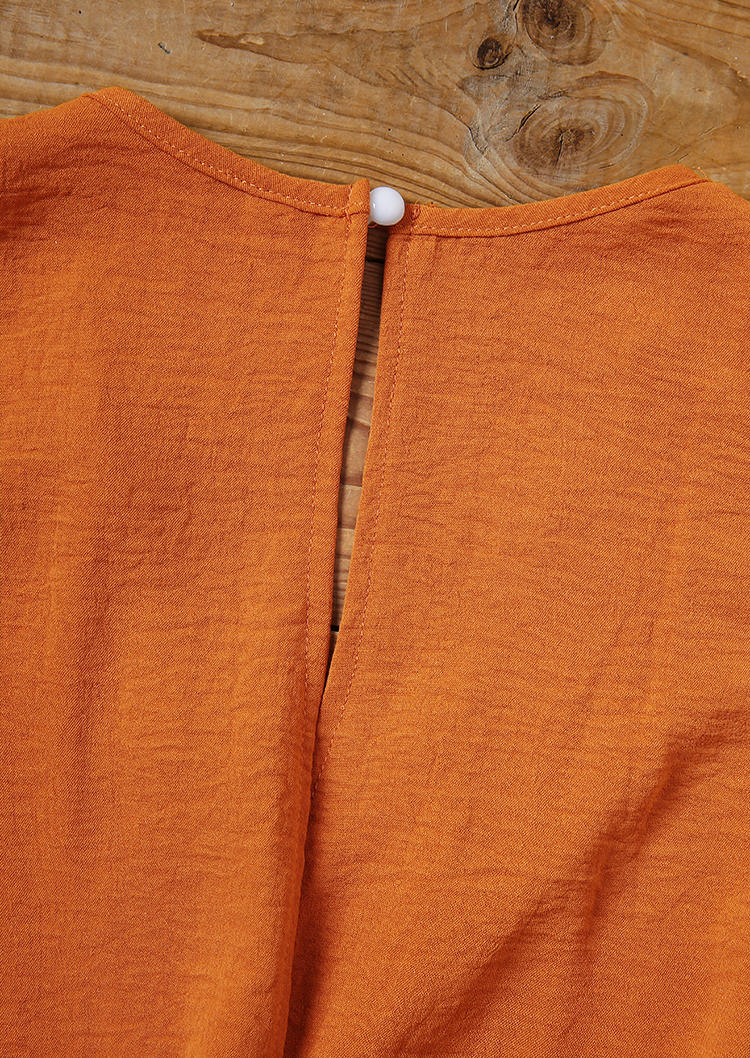 Lace Pocket V-Neck Romper With Belt - Orange