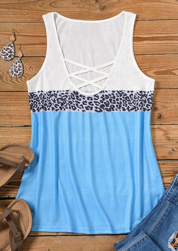 

Tank Tops Color Block Leopard Criss-Cross Tank Top in Multicolor. Size