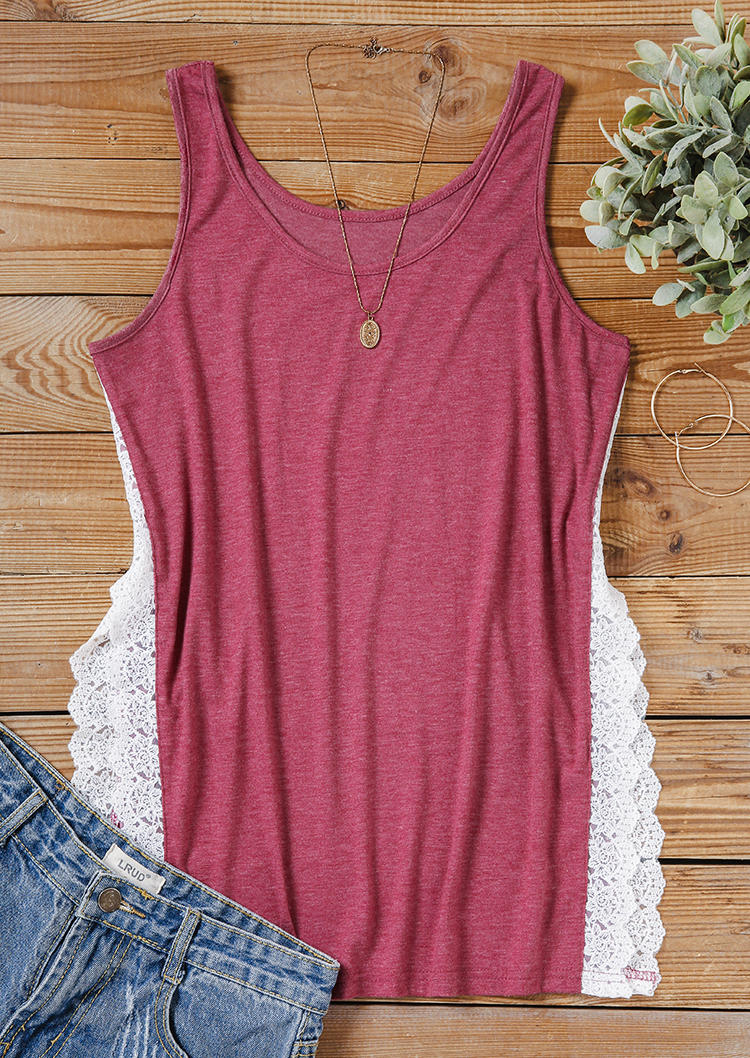 Lace Splicing Slit O-Neck Tank