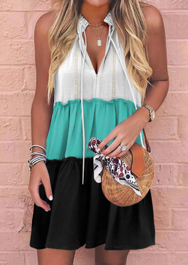 Color Block Ruffled Sleeveless Mini Dress
