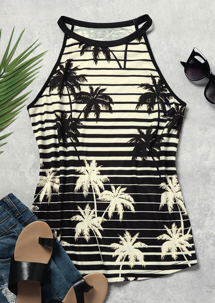 

Tank Tops Coconut Tree Striped Halter Camisole in Multicolor. Size