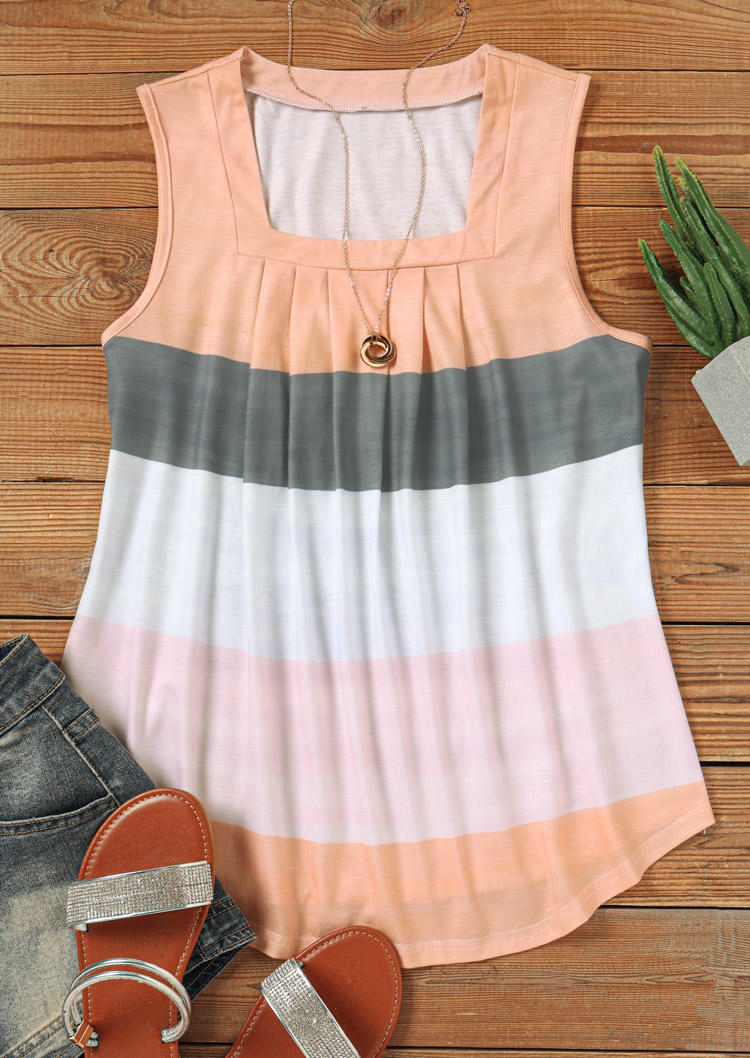 

Tank Tops Color Block Ruffled Square Collar Tank Top in Multicolor. Size: 2XL,3XL,,XL