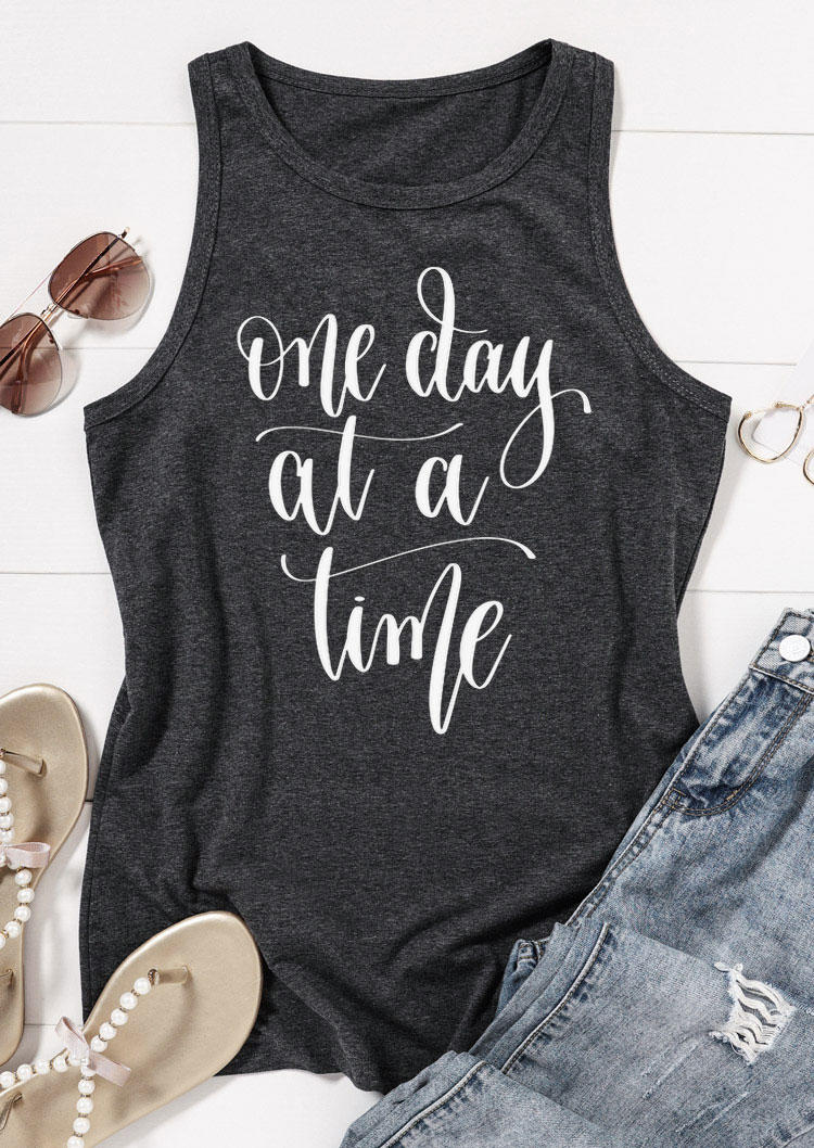 

Tank Tops One Day At A Time O-Neck Tank Top - Dark Grey in Gray. Size