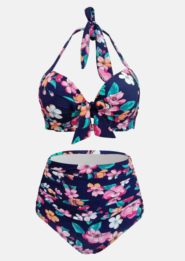 

Bikini Sets Floral Halter Tie Bikini Set in Blue. Size: L,M,,XL