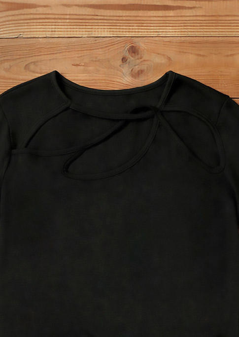 Hollow Out Short Sleeve Blouse - Black
