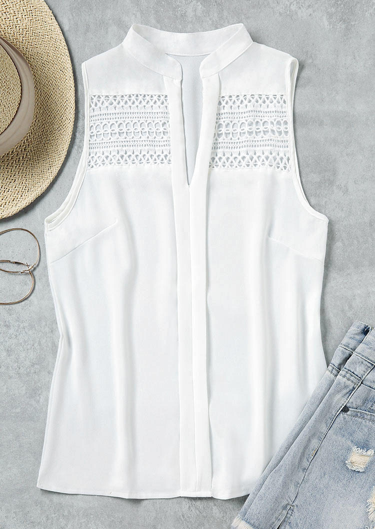 

Tank Tops Hollow Out Notched Neck Tank Top in White. Size