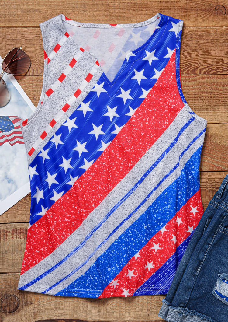 

Tank Tops American Flag Glitter Notched Neck Tank Top in Multicolor. Size: M