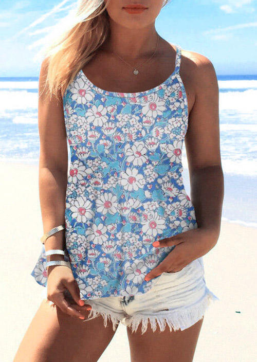 

Tank Tops Ditsy Floral Criss-Cross Camisole - Light Blue in Blue. Size