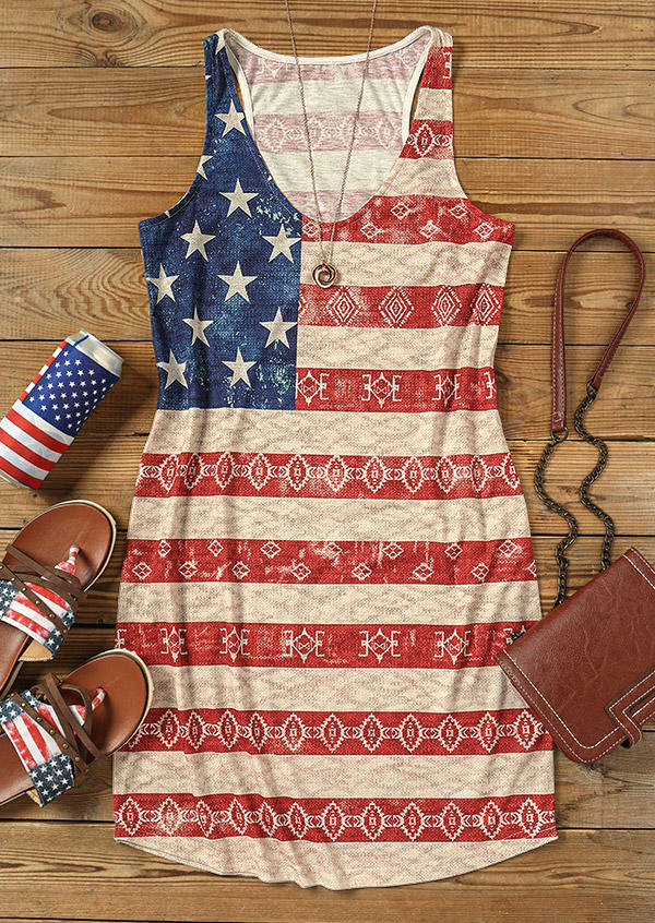 

Mini Dresses American Flag Geometric U-Neck Mini Dresses in Multicolor. Size: L,,XL