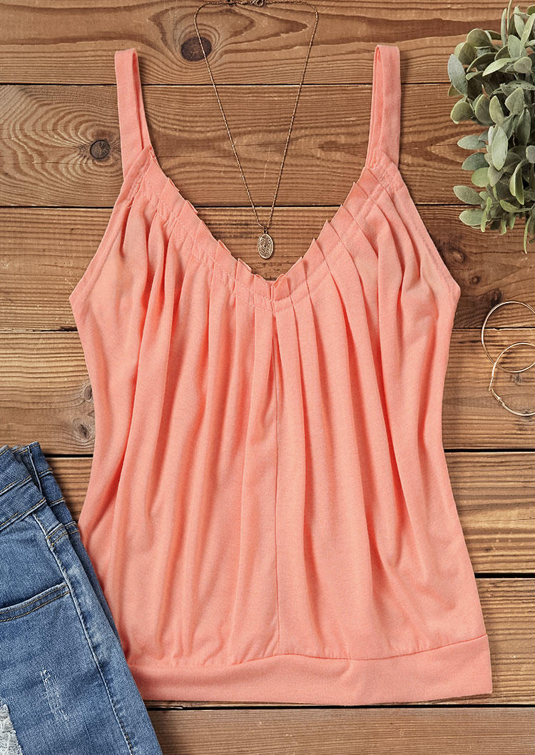 

Tank Tops Ruffled V-Neck Camisole in Pink. Size: L,M