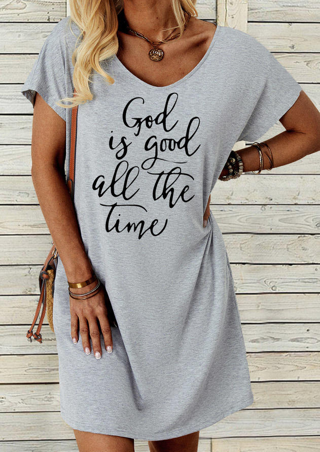 

Mini Dresses God Is Good All The Time Short Sleeve Mini Dress in Gray. Size: L,M,,XL