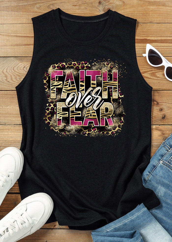 

Tank Tops Faith Over Fear Leopard Tank Top in Black. Size