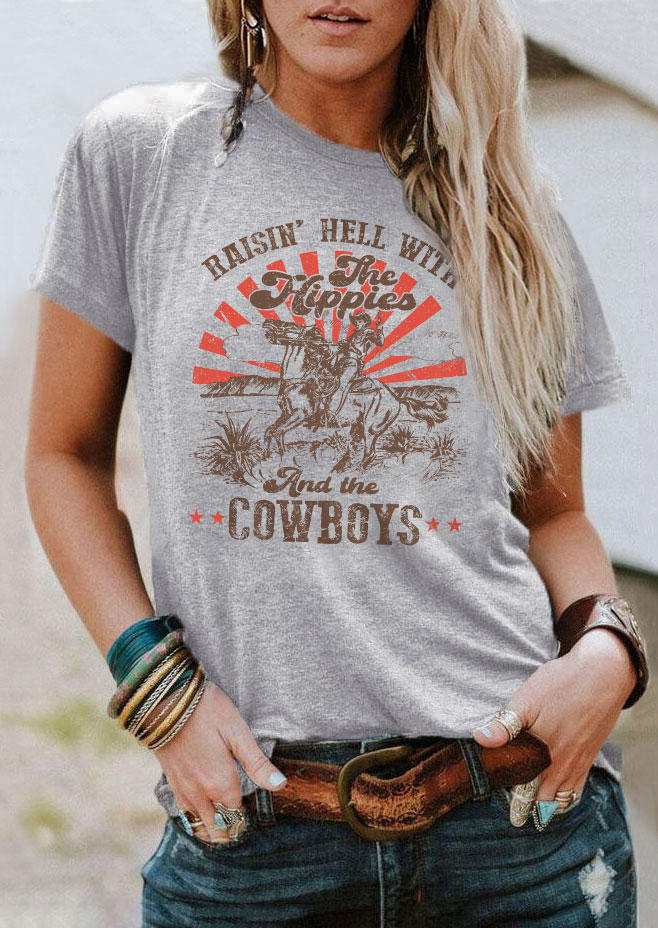 

T-shirts Tees Raisin' Hell With The Hippies And The Cowboys T-Shirt Tee in Gray. Size