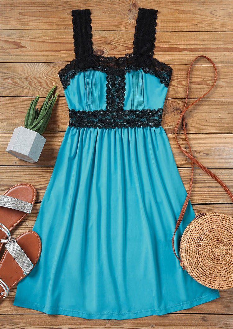 

Mini Dresses Lace Splicing Ruffled Sleeveless Mini Dress in Blue. Size: ,XL