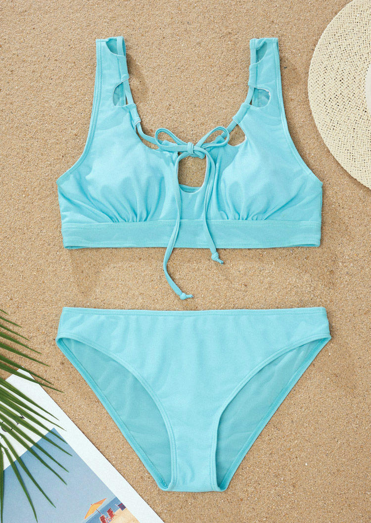 

Bikini Sets Hollow Out Tie Casual Bikini Set in Blue. Size: L,M,,XL