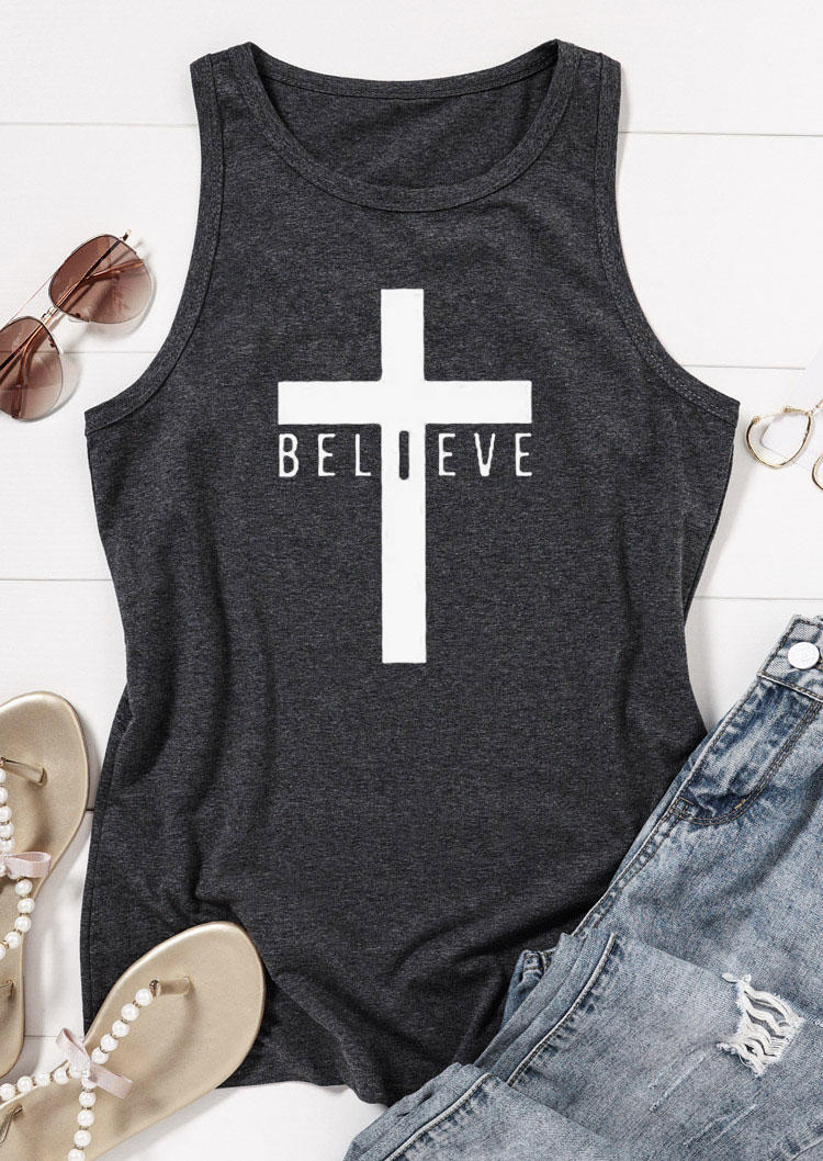 

Tank Tops Believe Cross Racerback O-Neck Tank Top - Dark Grey in Gray. Size