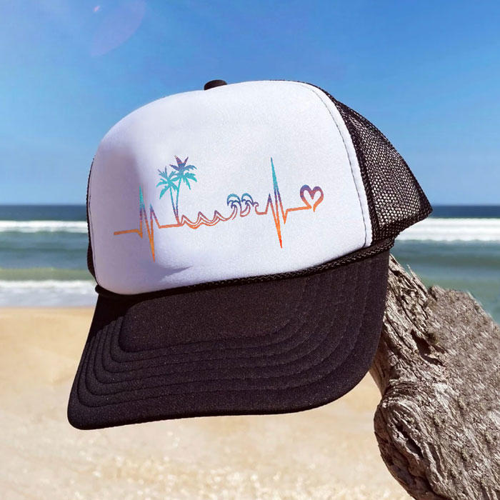 

Hats Beach Heartbeat Coconut Tree Mesh Baseball Cap in Black. Size
