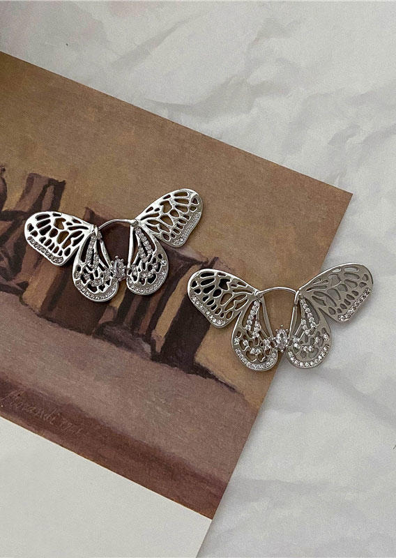 

Earrings Rhinestone Hollow Out Butterfly Earrings in Silver. Size