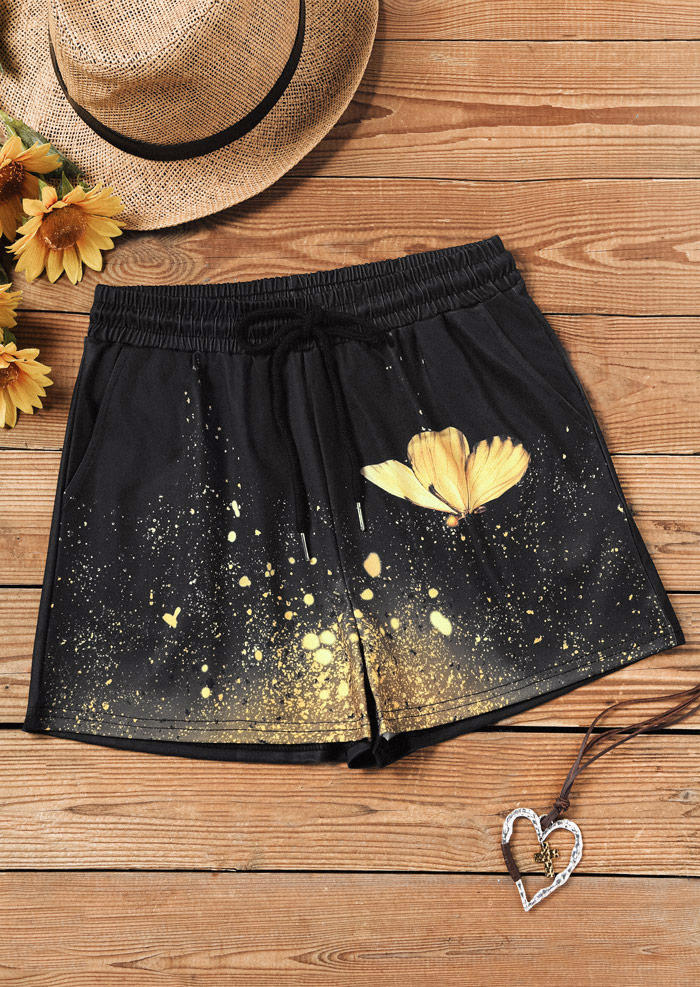 

Shorts Butterfly Pocket Drawstring Shorts in Black. Size: L,M,,XL