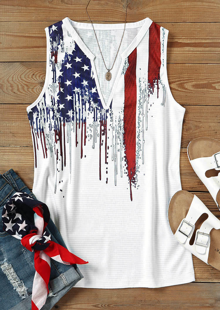 

Tank Tops American Flag Waffle Notched Neck Tank Top in Multicolor. Size: ,XL