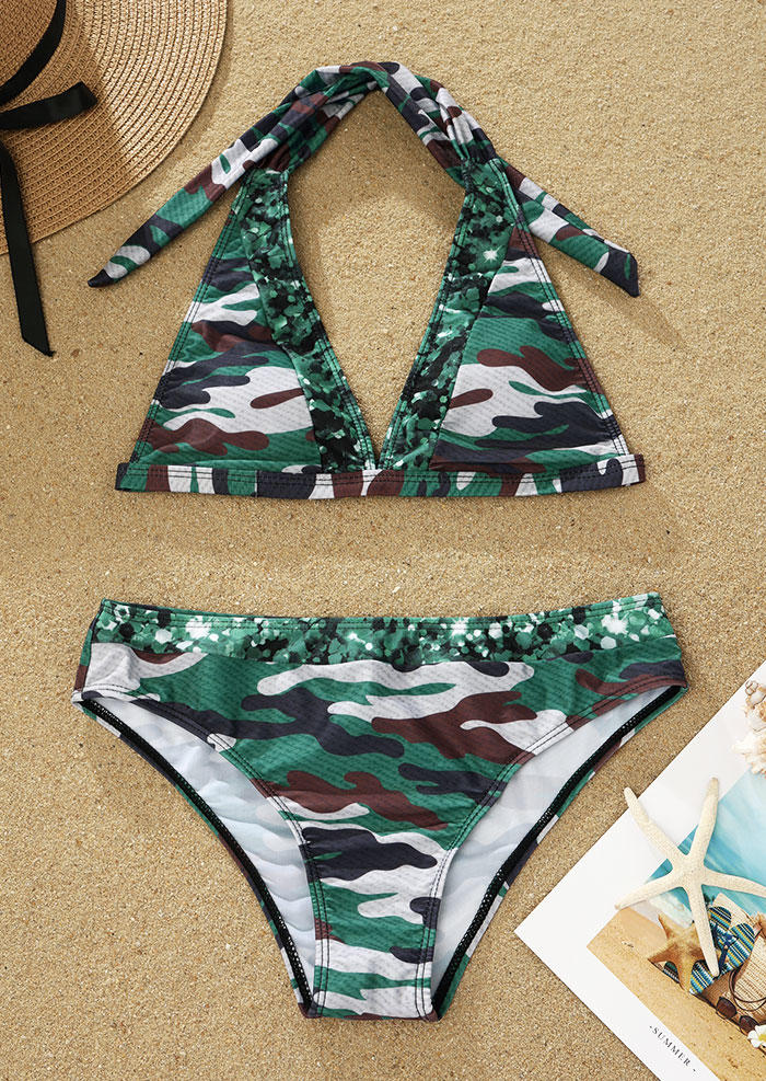 

Bikini Sets Camouflage Halter Tie Bikini Set in Green. Size: L,M,,XL