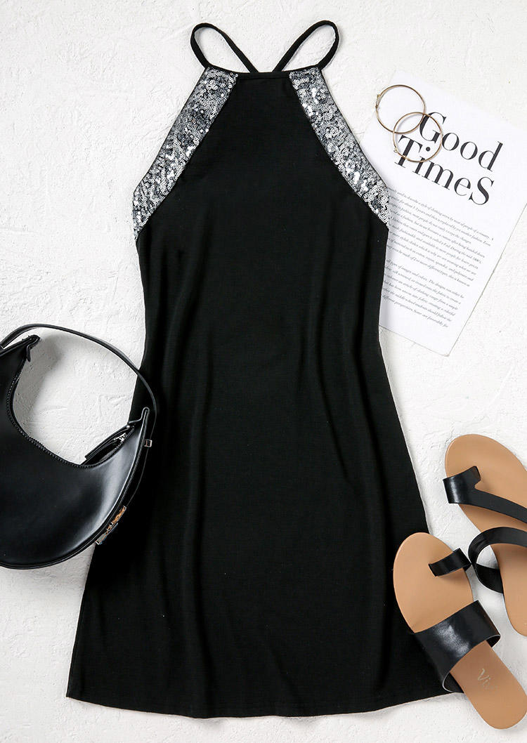 

Mini Dresses Glitter Criss-Cross Sleeveless Mini Dress in Black. Size: L