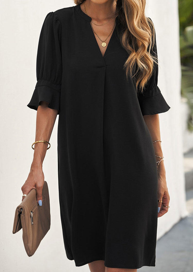 Ruffled Puff Sleeve Concise Mini Dress - Black
